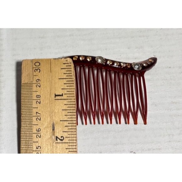 Vintage Hair Combs '40's Burgundy Swish Top Rhinestone Accents Hollywood Glam - Picture 9 of 9